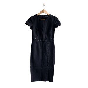 Banana Republic Women's Whipstitch Dress Lace Stitch Short Sleeve Black Size 4
